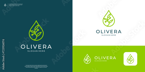 Abstract droplet with olive branch logo design