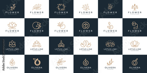 Abstract flower logo icon set. Collection of beauty floral ornament logo design.