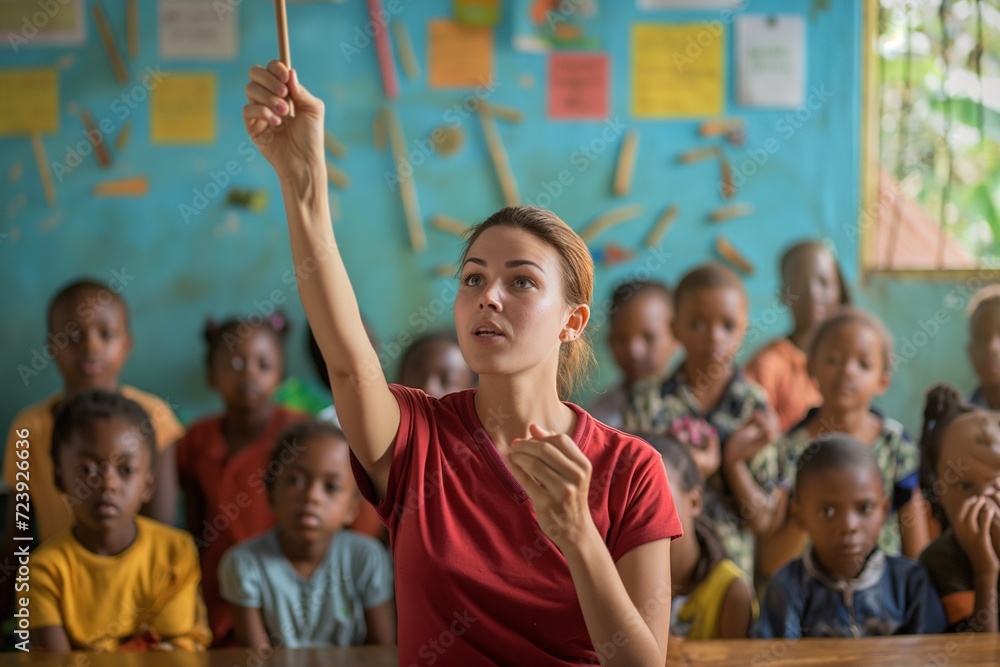 Fototapeta premium A young teacher to teach children in the classroom