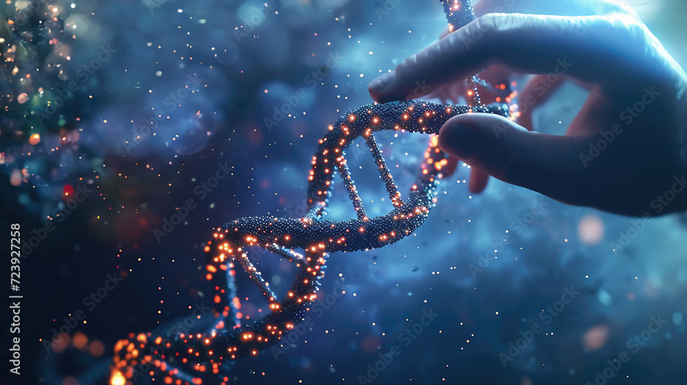 3d rendered human DNA in male hand. Genetic engineering concept 3d rendered human DNA in male hand. Genetic engineering concept