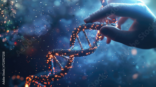 3d rendered human DNA in male hand. Genetic engineering concept