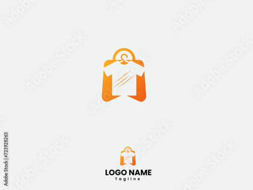 Clothing shop logo design. T-shirt with shopping bag logo. Business. Creative t-shirt vector art. Colorful logo. Premium. Modern template
