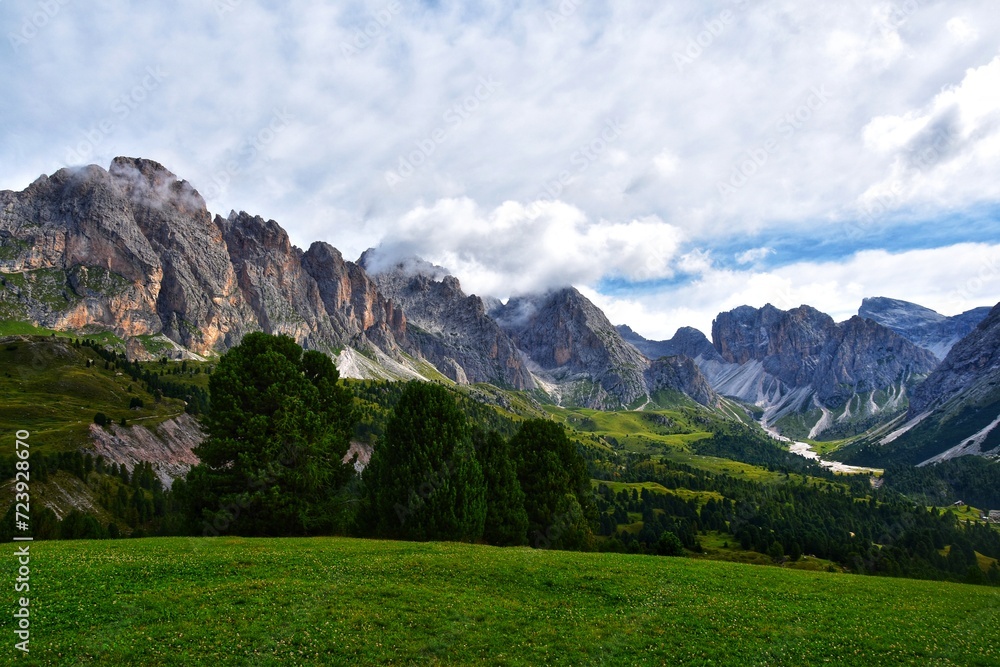 Panoramic view of Dolomites mountains in Italy
