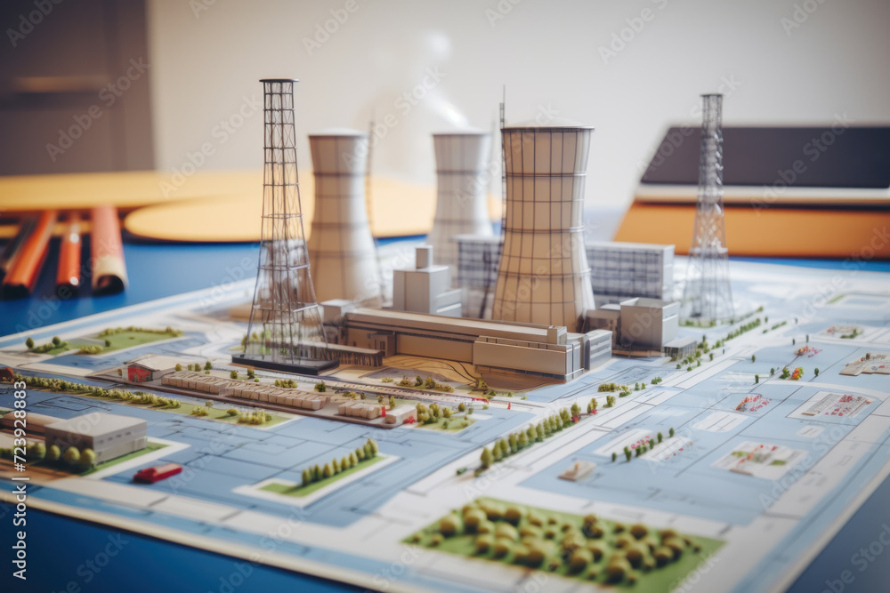 Nuclear power station design plans and 3D model