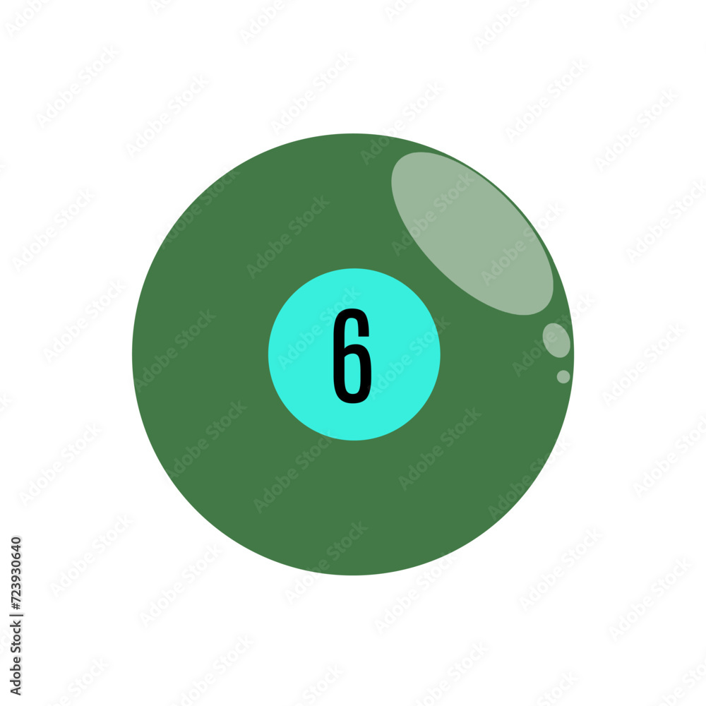 Billiards, billiard ball with number 6 Snooker or lottery ball on white background Vector illustration Billiards, billiard ball with number 6 Snooker or lottery ball on white background Vector illustration