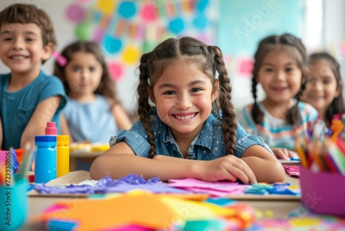 Hispanic children in classroom photo