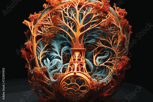 The tree of life Yggdrasil from norse mythology and vikings, with a nice burning spirit.