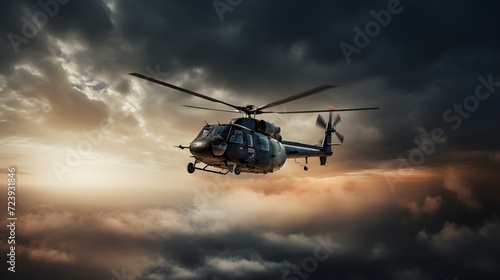 A helicopter flying in the sky