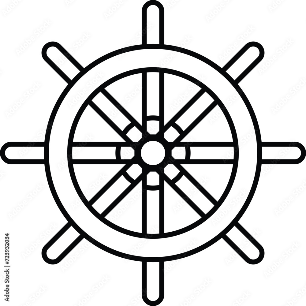 Rounded filled Editable stroke Boat Ship wheel Icon