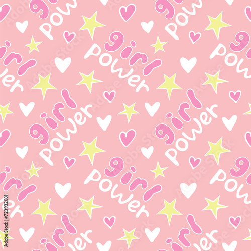 Wallpaper Mural Girl power - hand drawn vector seamless pattern with lettering for your design. Cute background, texture with woman motivational slogan for feminism theme Torontodigital.ca