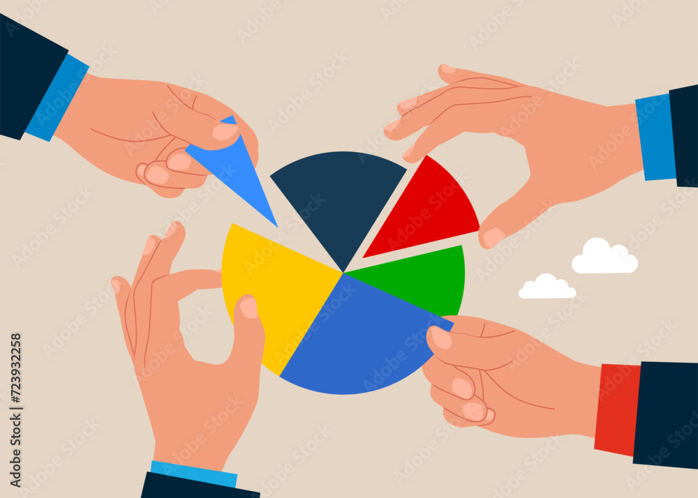 Hands arrange pie chart as rebalancing investment portfolio to suitable