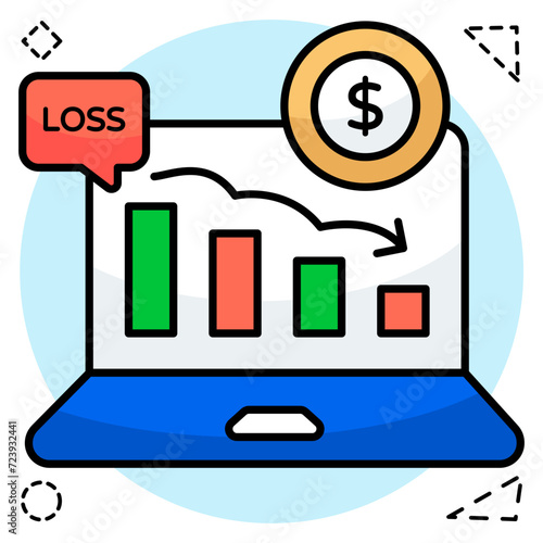 A flat design icon of loss chart