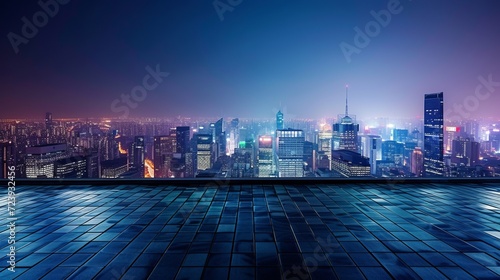 City night skyline and building platform