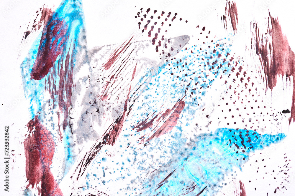 Obraz premium Abstract blue art background. Multicolor blots, lines and brush strokes on paper
