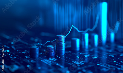 economy coin with money business graph finance chart diagram background.