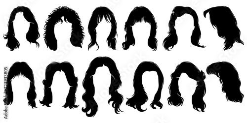 Woman Hair Silhouettes. Long Hairstyles. For avatars, faces, portraits design. Vector cliparts isolated on white.