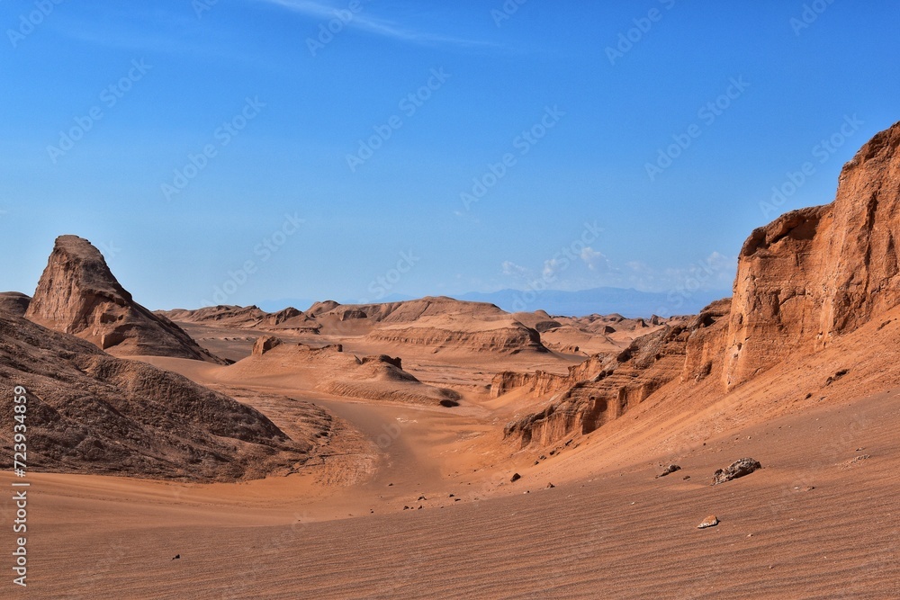 Wadi Rum desert in Jordan, Sand dunes and blue sky