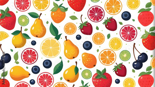 Fruits background. wallpaper. vector clip art fruits. flat wrapping paper with fruits small cartoons. Generated with AI