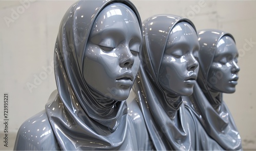Marble statue of three girls with cable covers , generated by AI photo