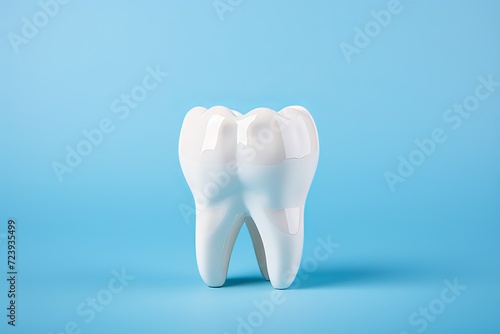 Modern dentistry. pristine snow white molar on clear blue background