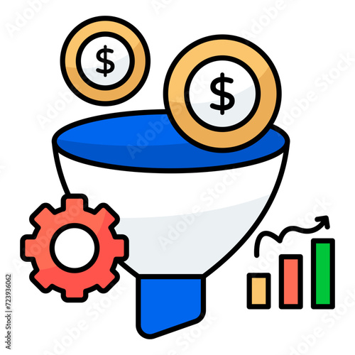 A colored design icon of money filtration 