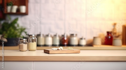 backdrop photorealistic kitchen counter setting blurred background 