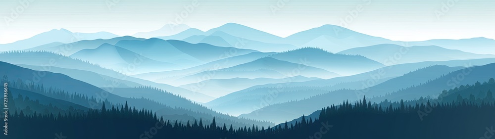 boho style poster landscape blue tones simple abstract, simetrical beauty  