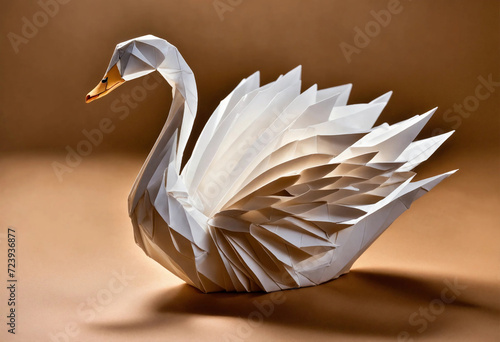 Fototapeta Naklejka Na Ścianę i Meble -  White origami swan duck on a plain background