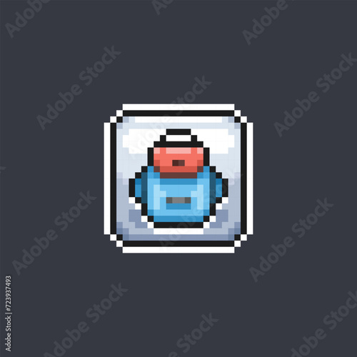 school bag sign in pixel art style