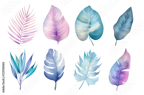 Tropical leaves collection  in watercolor style isolated on  white background © Oksana