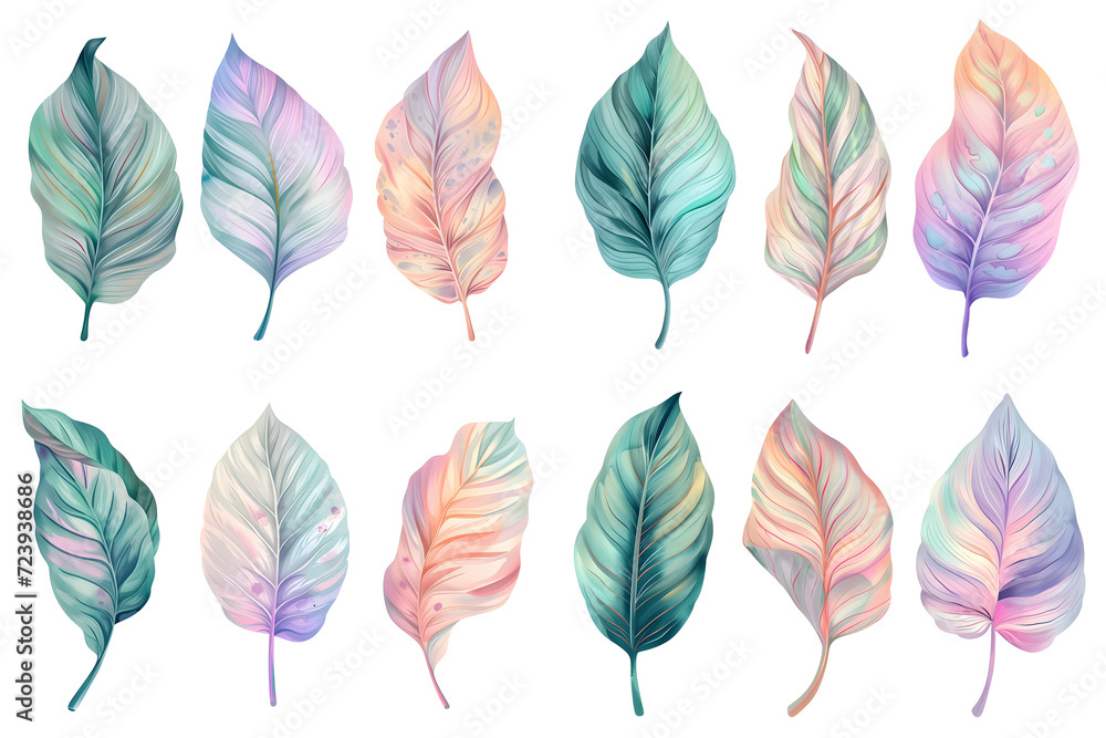 Tropical leaves collection in watercolor style isolated on white background Tropical leaves collection in watercolor style isolated on white background