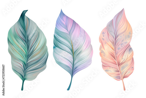 Tropical leaves collection  in watercolor style isolated on  white background