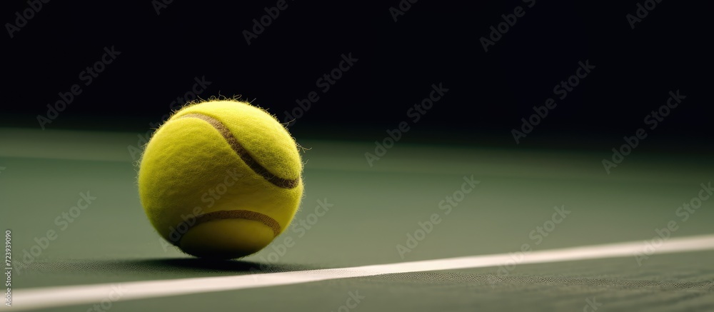 Tennis ball on the court. Close-up. Selective focus.