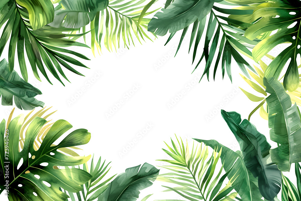 Watercolor frame with tropical leaves and jungle plants Stock ...