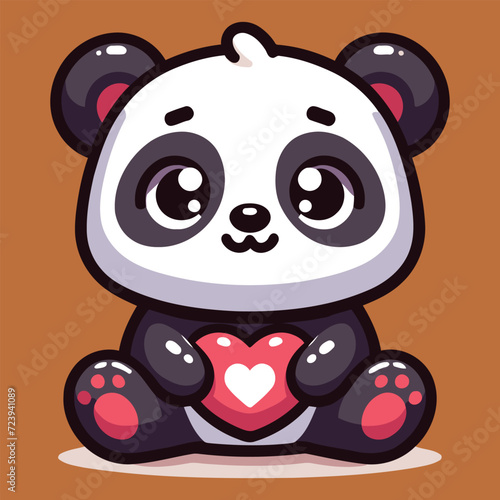 Fototapeta Naklejka Na Ścianę i Meble -  Panda Love icon Sits With Happy Valentines Day Vector Art Illustrator Design