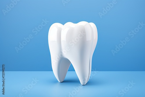 Modern dentistry - high quality image of pristine snow white molar on vibrant blue background