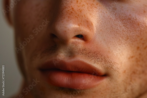 Close-Up Capture of a Young Man's Flawless Facial Skin
