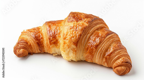 Single hot croissant isolated on white background. Made with generative ai