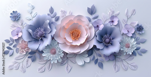 Paper shaped flower bouquet top view isolated on pastel background. Spring card woman's day, 8 march, Easter, mother's day, birthday card, anniversary © Oksana