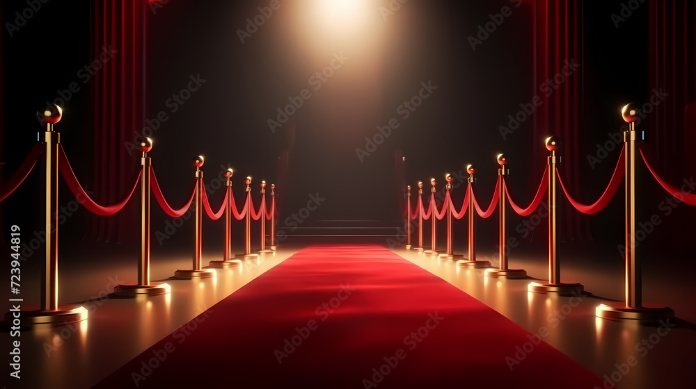 Red carpet on the stairs on dark background, the way to glory, victory and success Red carpet on the stairs on dark background, the way to glory, victory and success