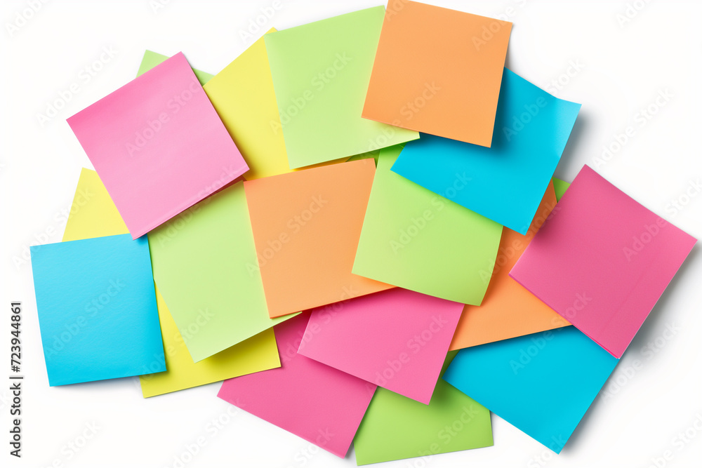Colorful Set of sticky notes isolated on copy space white background, Empty blank note papers stick on white notice board, collection of abstract sticky paper sheets, colorful paper wallpaper concept Colorful Set of sticky notes isolated on copy space white background, Empty blank note papers stick on white notice board, collection of abstract sticky paper sheets, colorful paper wallpaper concept