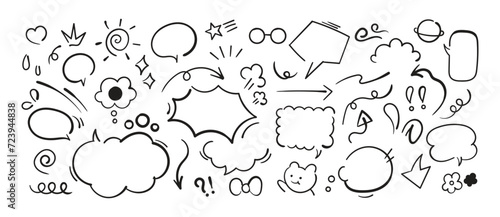 Set of cute pen line doodle element vector. Hand drawn doodle style collection of arrows  scribble  speech bubble. Cute isolated collection for office