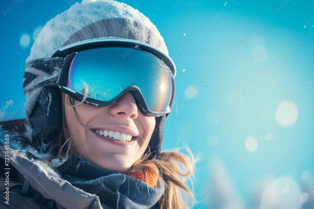 Happy young woman skiing in the Alps mountains. Female skier enjoying ski vacation in alpine resort. Healthy winter sport for every age. Happy young woman skiing in the Alps mountains. Female skier enjoying ski vacation in alpine resort. Healthy winter sport for every age.