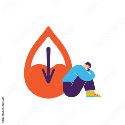 Anemia design concept, sad man, cartoon vector illustration on white