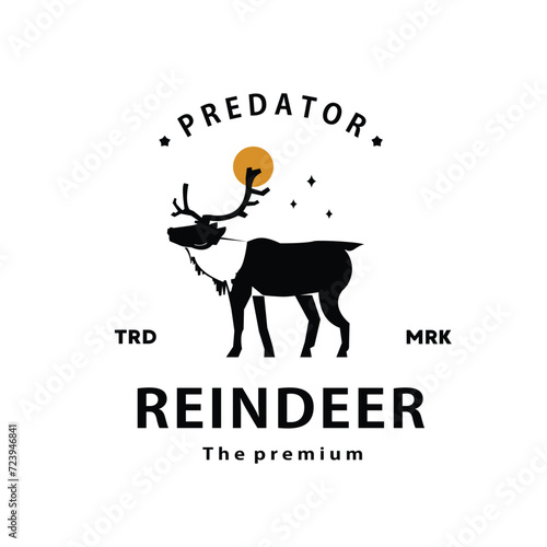 vintage retro hipster reindeer logo vector outline silhouette art icon