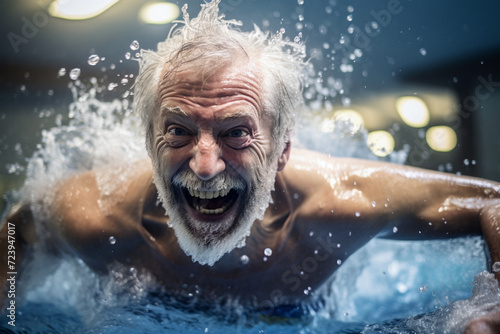 aquatics training in old age, gym, swimming instructor, aerobic exercise photo