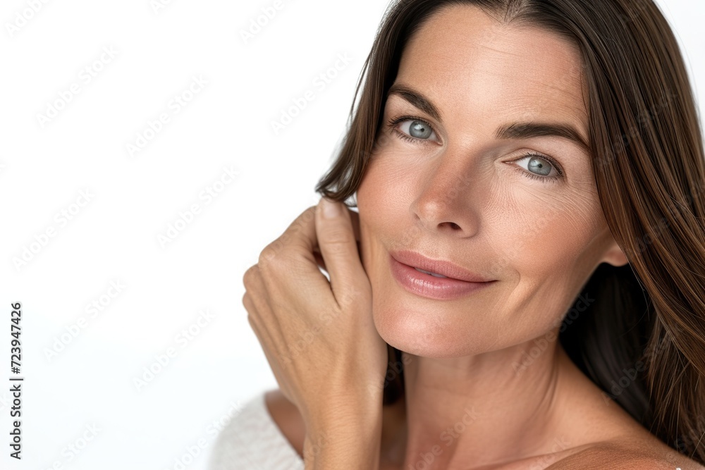 Skincare commercial model age more than 40, extremely realistic skin detail, upper body, mild smile, white skin Skincare commercial model age more than 40, extremely realistic skin detail, upper body, mild smile, white skin