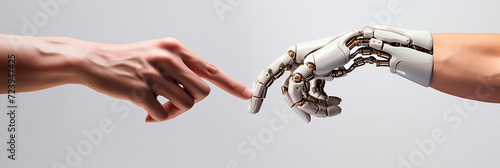 technological progress, artificial intelligence. human hand and robot hand. photo