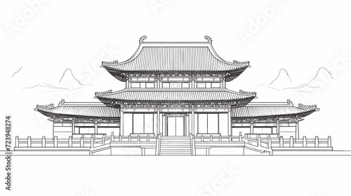 Architectural vector illustration inspired by Asian pagodas featuring intricate roof details and elegant lines capturing the cultural richness and craftsmanship in traditional building styles.