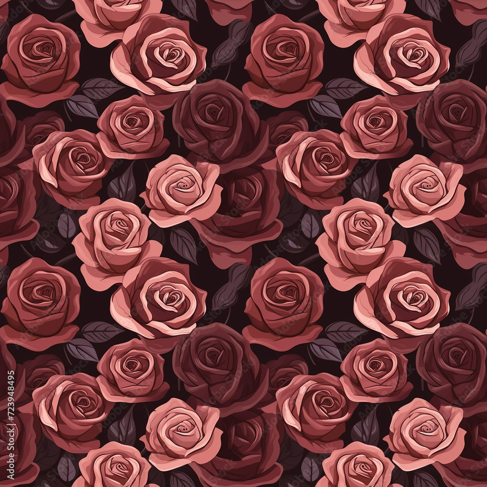 Flat abstract rose flowers background in rosewood and oldrose color, seamless pattern. For screen printing, paper craft printable, wedding invitations covers, stationery designs, fabric prints Flat abstract rose flowers background in rosewood and oldrose color, seamless pattern. For screen printing, paper craft printable, wedding invitations covers, stationery designs, fabric prints
